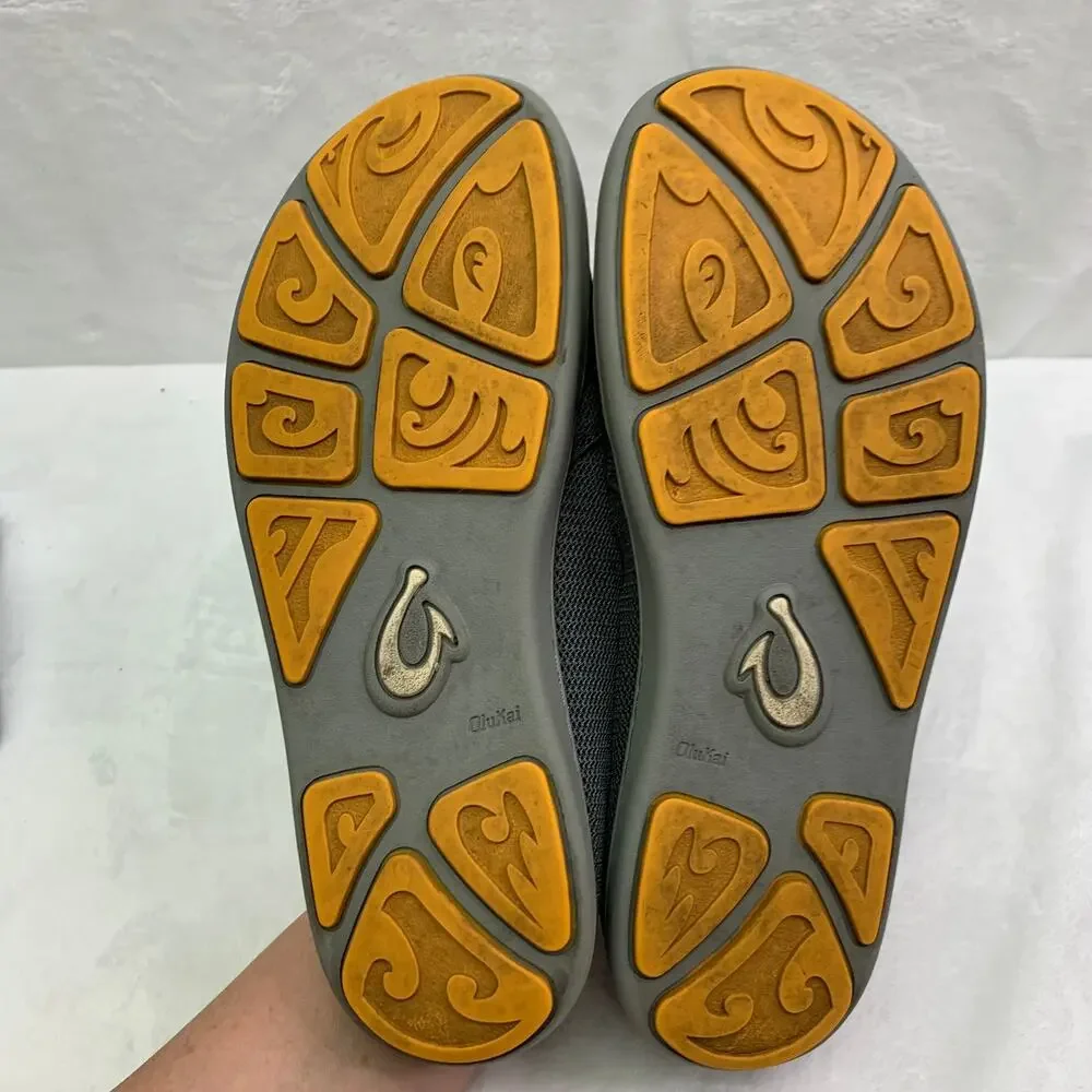 OluKai Mens 8.5 Nohea Mesh Sneakers Lace Up Slip On Comfort Shoes Gray Orange